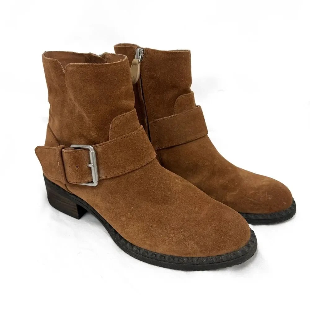GENTLE SOULS Kenneth Cole Benton Slit Suede Buckle Ankle Boots 7.5 Brown EUC